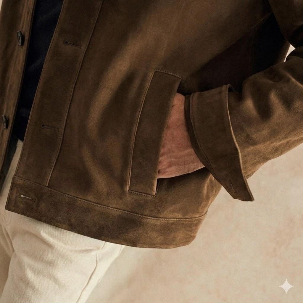Handmade Stylish Biker Jacket Men’s Brown Suede Real Soft Lambskin Leather Fit