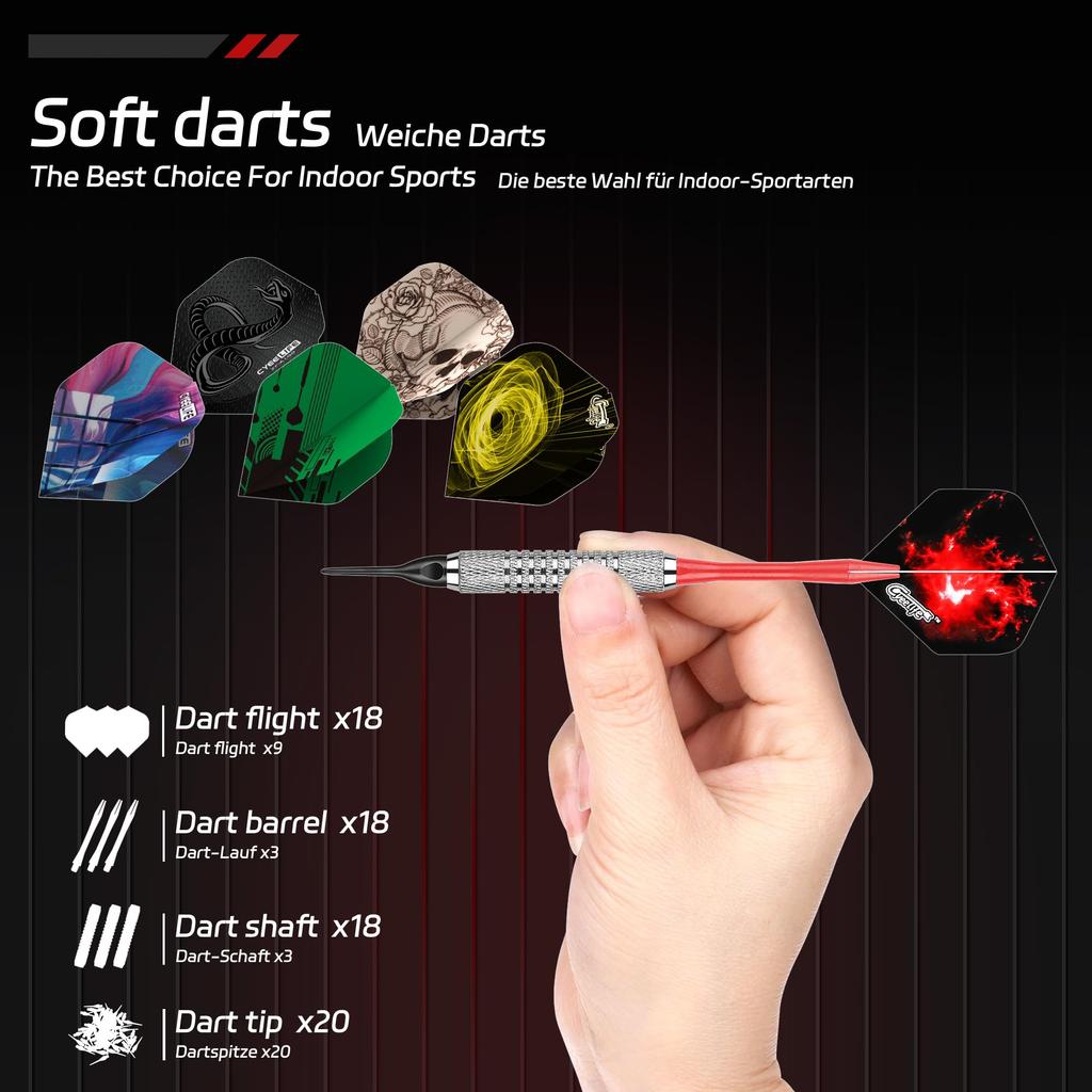 CyeeLife Plastic Tip Darts, 18-piece Set for Electronic Dartboards, Professional Soft Tip Darts