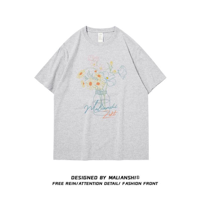 Women's Plus Size American Retro Cotton Short Sleeve T-Shirt - Loose Fit, Unique Painting Design, Perfect for Couples