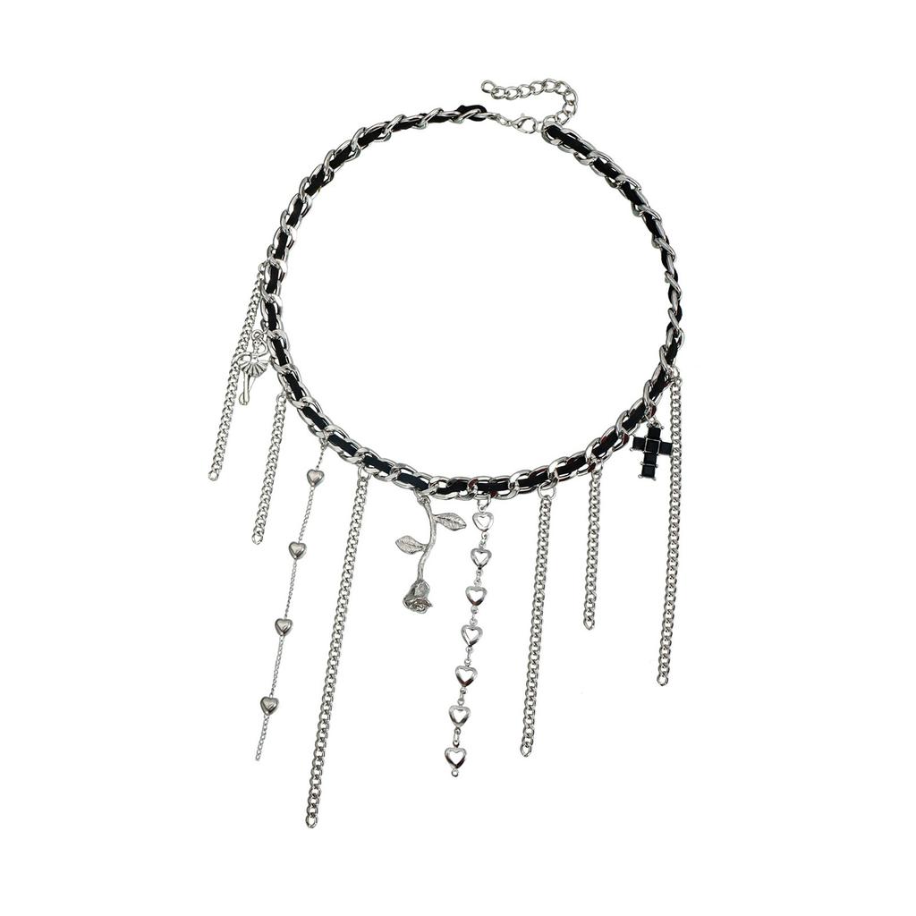 Elegant Floral Crucifix Charm Necklace Adjustable Velvets Cord Jewelry Clavicle Chain Accessory For Gifting