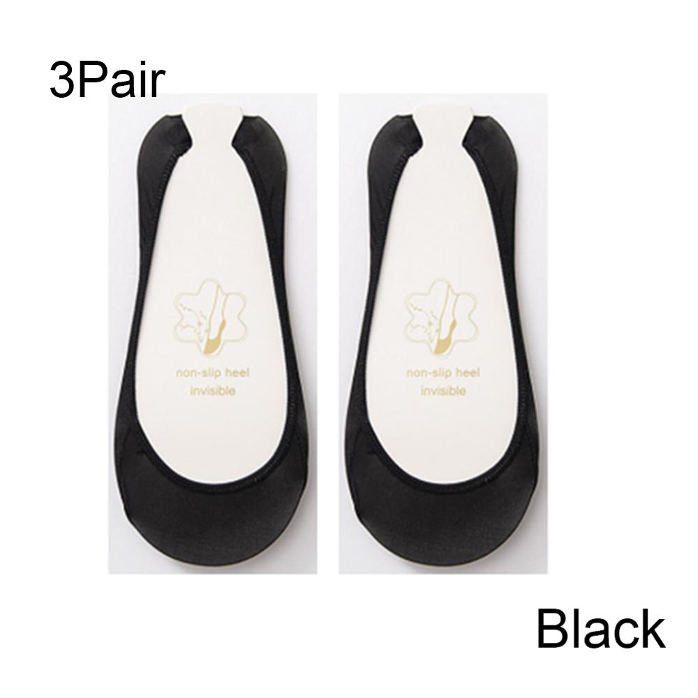 

3 Pairs Summer Thin Half-Palm Suspender High Heels Shoes Nvisible Boat Socks Non-Slip Socks Ice Silk Black-3 pairs
