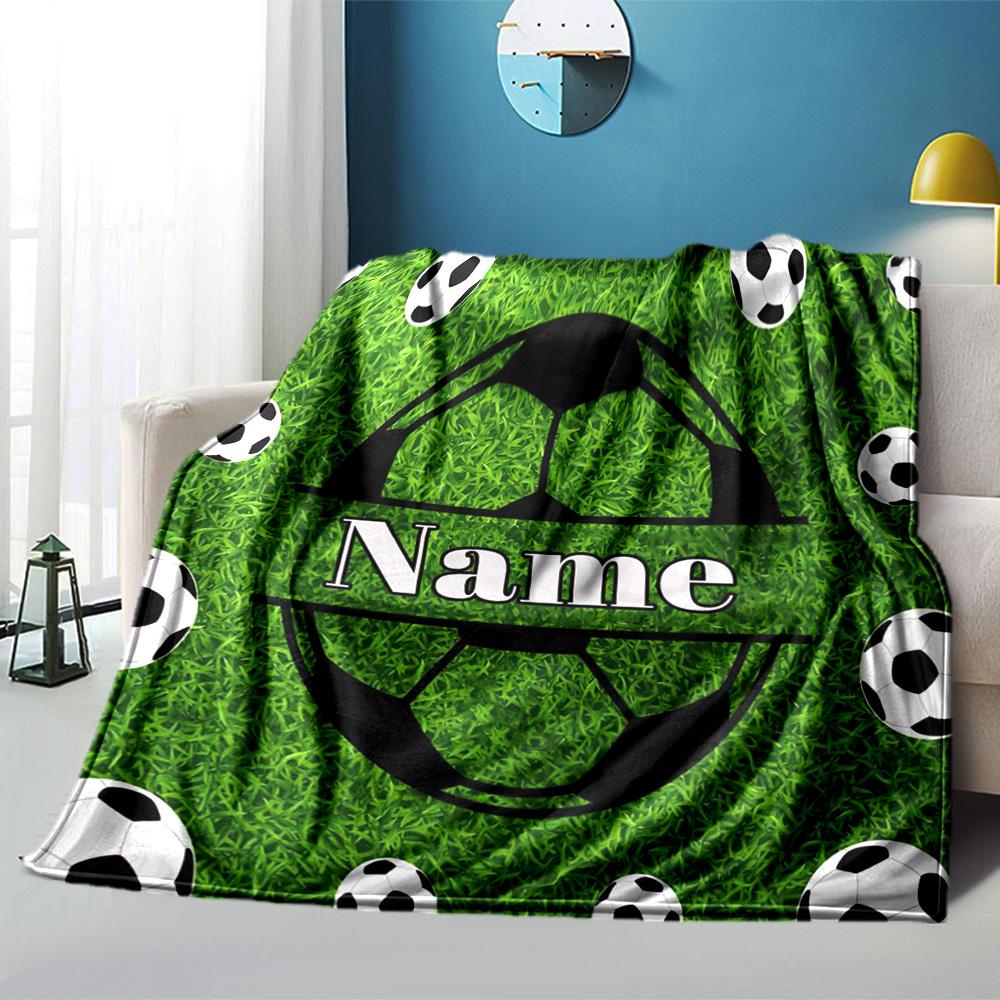 Soccer Ball Home Customize Your Name Blankets Comfortable Soft Lightweight Allseason Multipurpose Blanket For Picnics Sofas Offices Beds Living Rooms