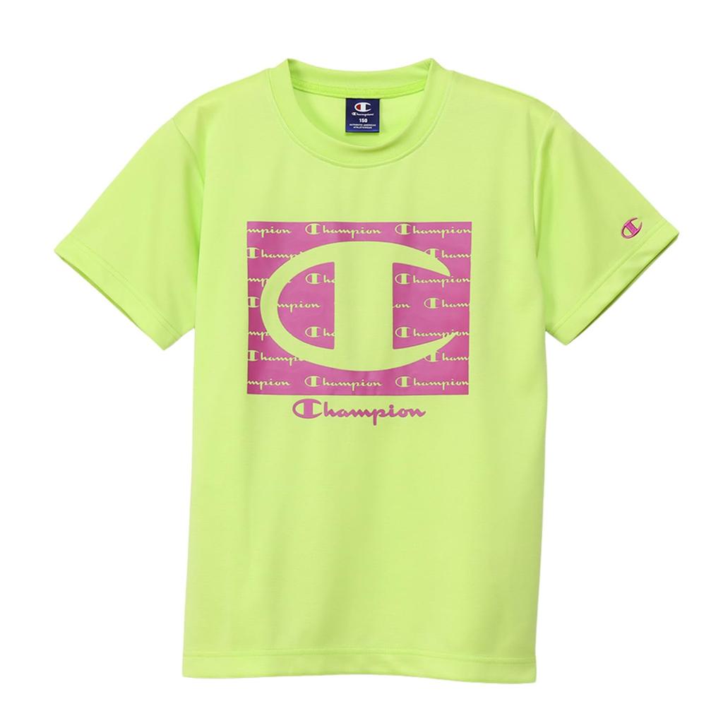 Champion Short Sleeve Crew Neck Graphic Logo Shorts Basic Size 110 Kids' T-Shirt, Quick-Drying, Print, T-Shirt & Set, Sports, CK-ZSW04, Lime,