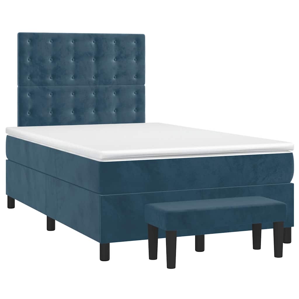 Box Spring Bed with Mattress Dark Blue 120x200 cm Velvet