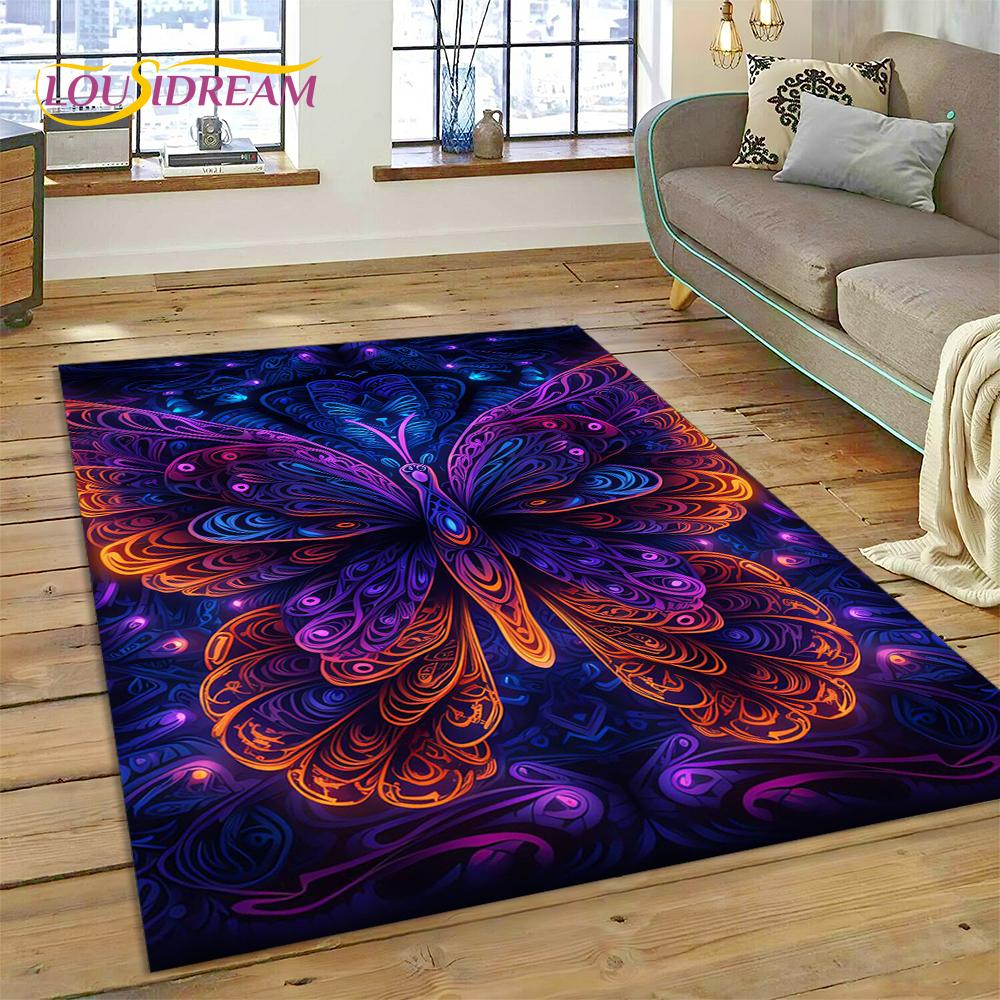 Cartoon Flower Fantasy Butterfly  HD Carpet Rug for Home Living Room Bedroom Sofa Doormat Decor,Kids Area Rug Non-slip Floor Mat