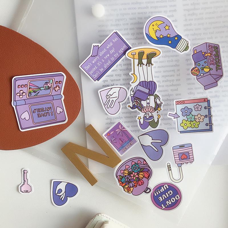 Korean Ardiu 73-Piece Purple Girly Journal Stickers - Cute & Fresh for Decoration