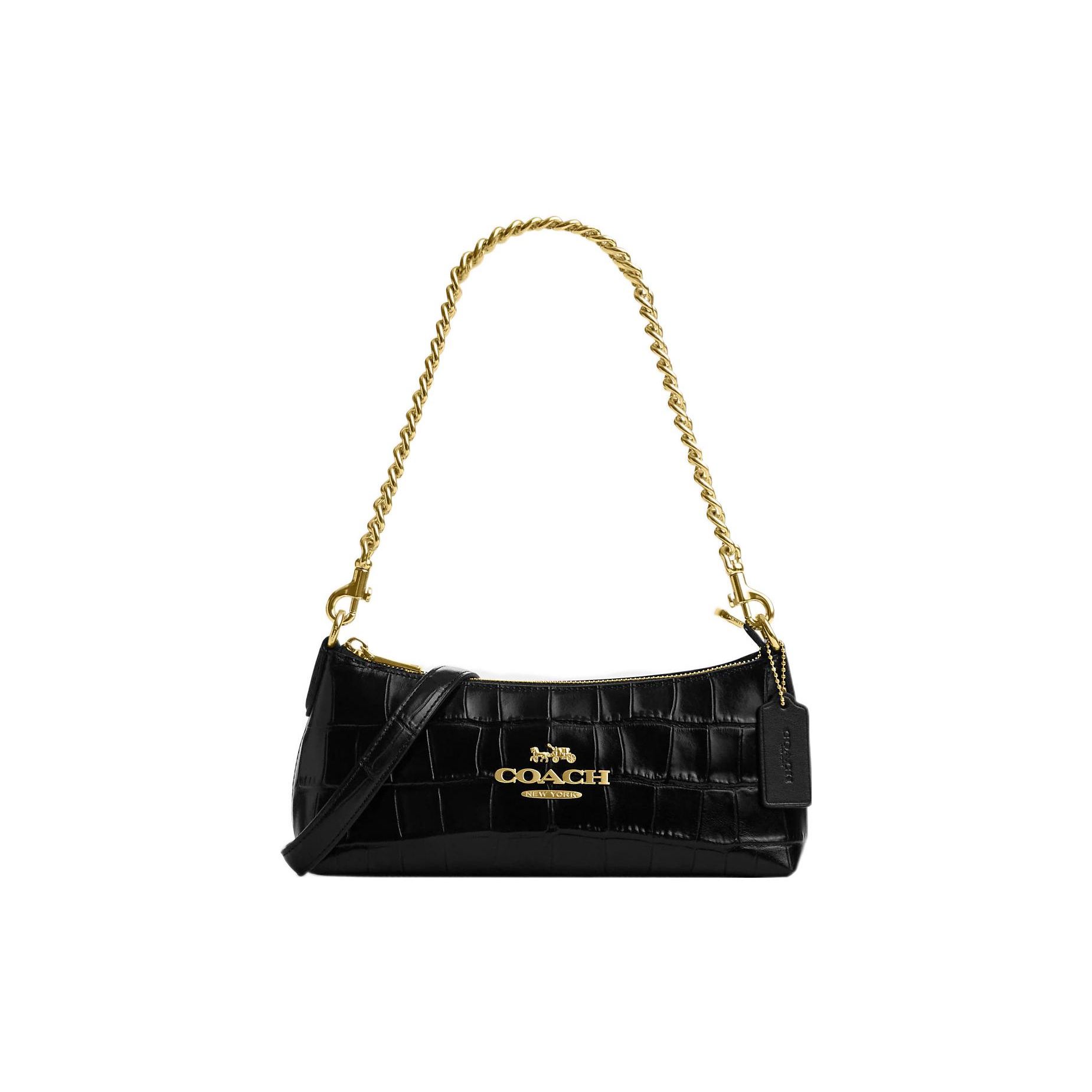 

Coach Charlotte Crocodile Embossed Leather Chain Shoulder Crossbody Bag CL656-IMBLK Basic Set (Bag+Dust Bag)