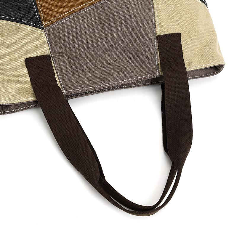 Damen Patchwork Handtasche - Vintage Gespleißte Canvas Tote mit Obergriff & Crossbody-Funktion