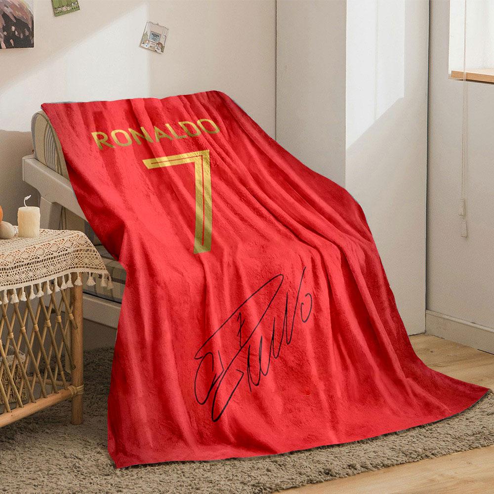Red background with golden "Ronaldo," "7," and a black autograph below. for all seasons blanket lunch break throw gift