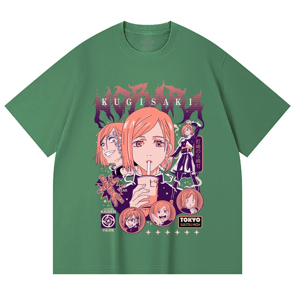 230 Gsm 100% Cotton Jujutsu Kaisen V16 Nobara Print Unisex Heavy Cotton T Shirt