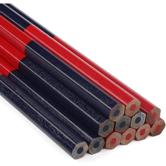 12 Pcs Erasable Dual Colored Pencils Red and Blue Hexagonal Precision Marking Checking Pencils for Woodworking Homework Drawing Lines Dual Color