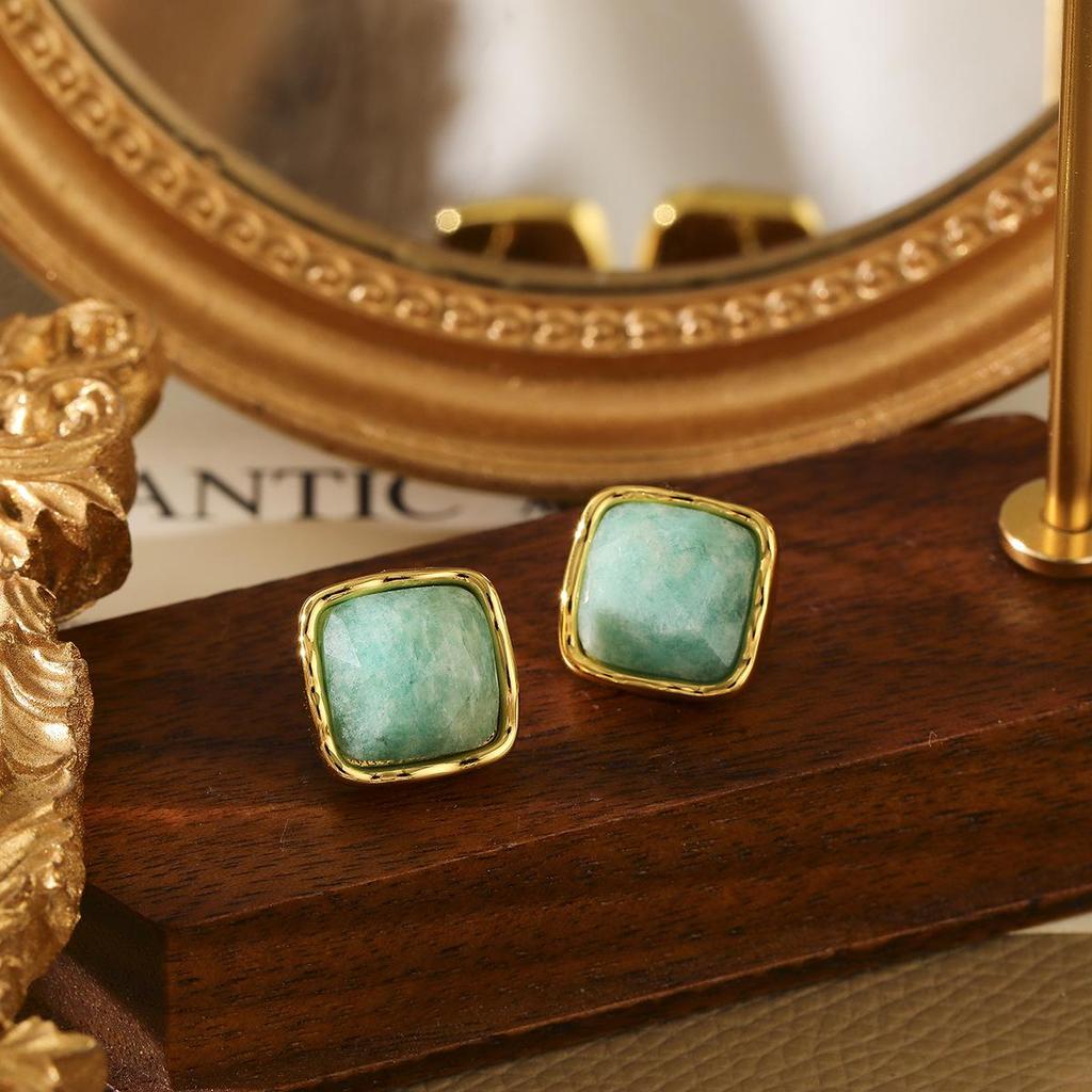French Natural Stone Earrings & Necklace Set - Chic Sugar Cube Design