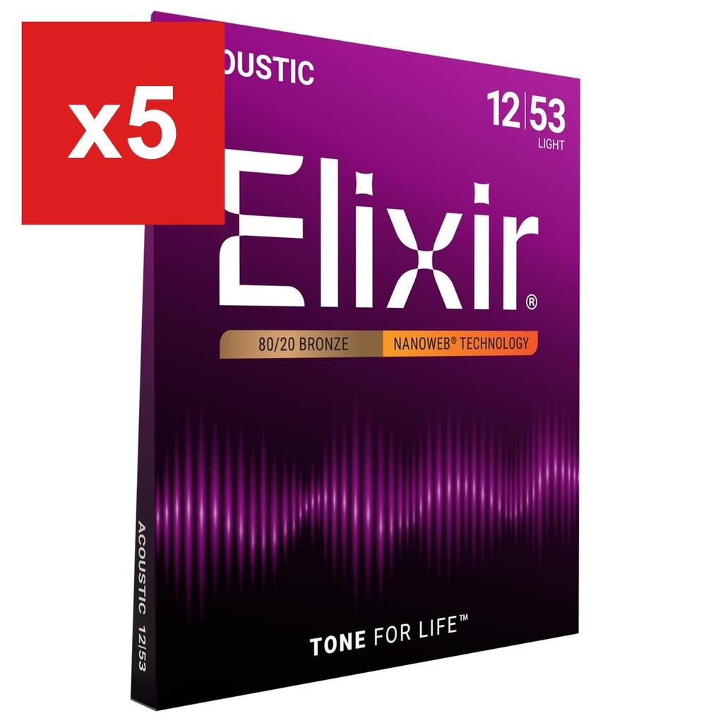 Acoustic Guitar Strings Elixir Nanoweb 80/20 Bronze, Light 11052 (.012-.053)