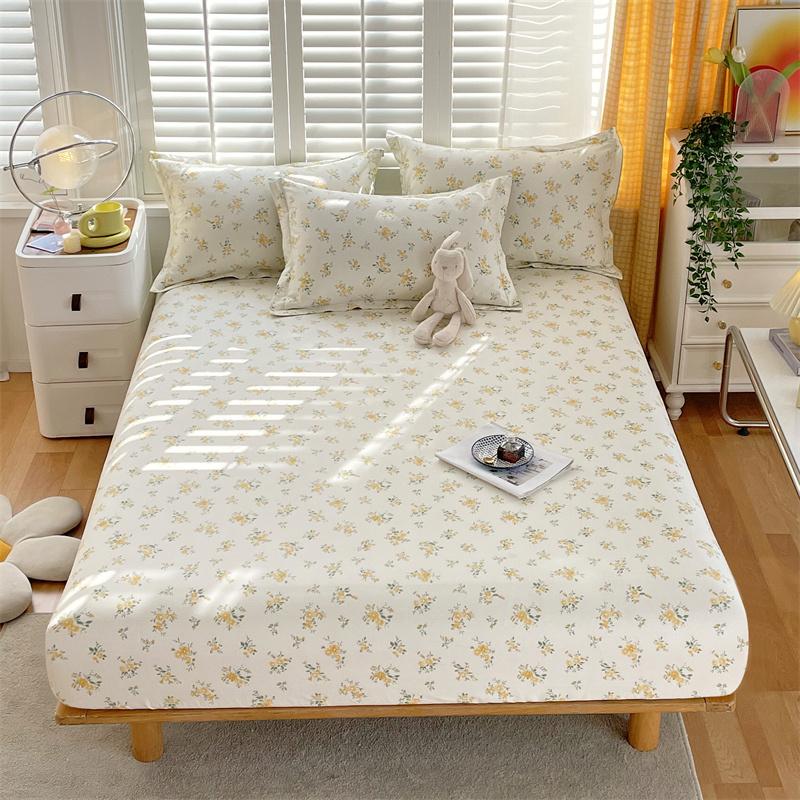 Blue White Floral Pattern Fitted Sheet Set Abstract Flowers Cotton Bedding Set Skin-friendly Non-slip Bedspread with Pillowcases