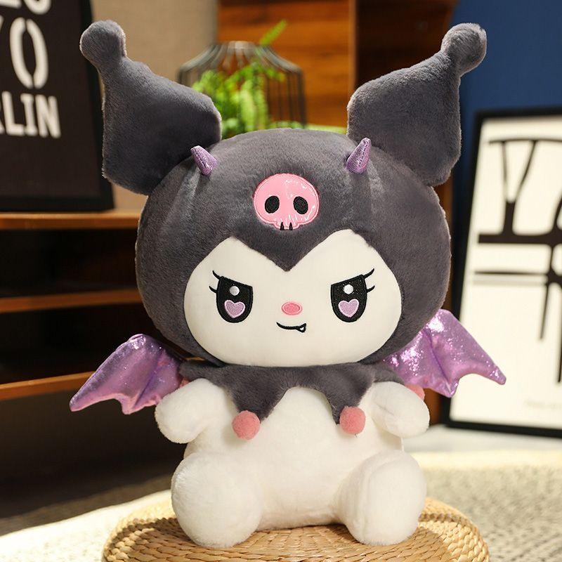 Licensed Sanrio Kuromi My Melody Plush Doll With Bow And Wing Fluffy Stuffed Cartoon Toy Soft Birthday Gift For Girls Anime Fans