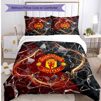 Juego de Ropa de Cama Estampado de Patrón del Manchester United de 3 Piezas Funda Nórdica y Fundas de Almohada Suaves Agradables para la Piel Lavables Juego para Todas las Estaciones Dormitorio