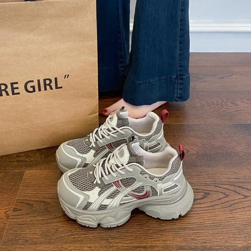 2025 Autumn and Summer New Shock-absorbing Platform Sports Shoes Versatile Dad Shoes Women's Mesh Lightweight Casual Sports Shoes