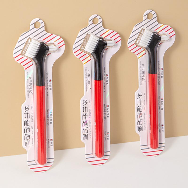 Двостороння щітка для чищення зубних протезів Зубні щітки Щітка для вставних зубів Багатошарова щетина Нековзка ергономічна ручка Оральний крем