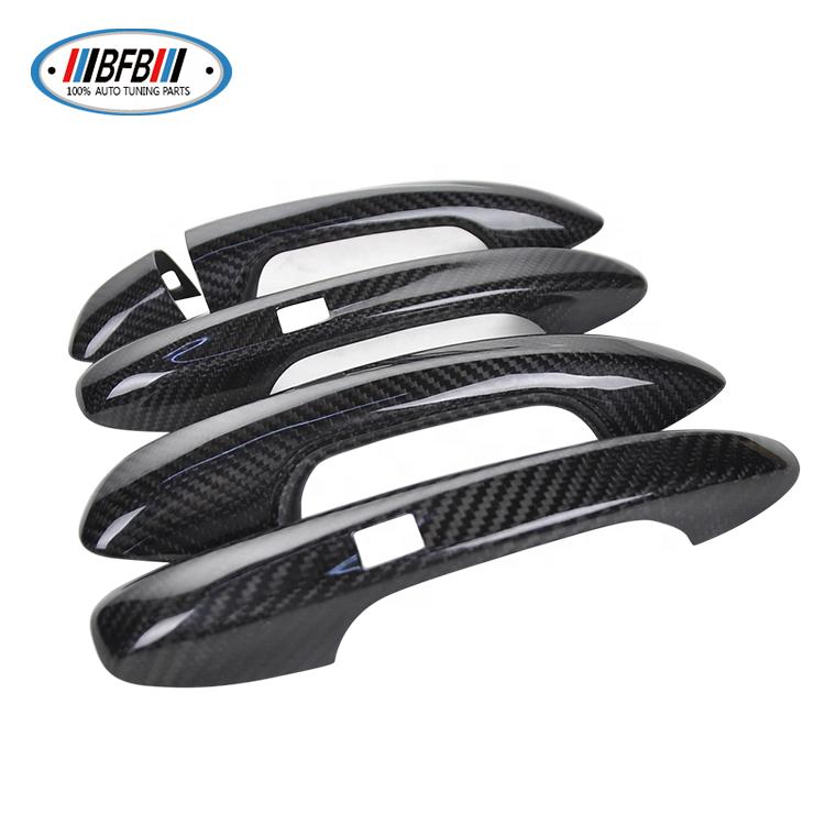 Glossy Carbon Real Dry Carbon Fiber 4-Door Handle Cover Stick-On SA Holes Luxury Style for Mercedes Benz E-Class W213 2016-2018