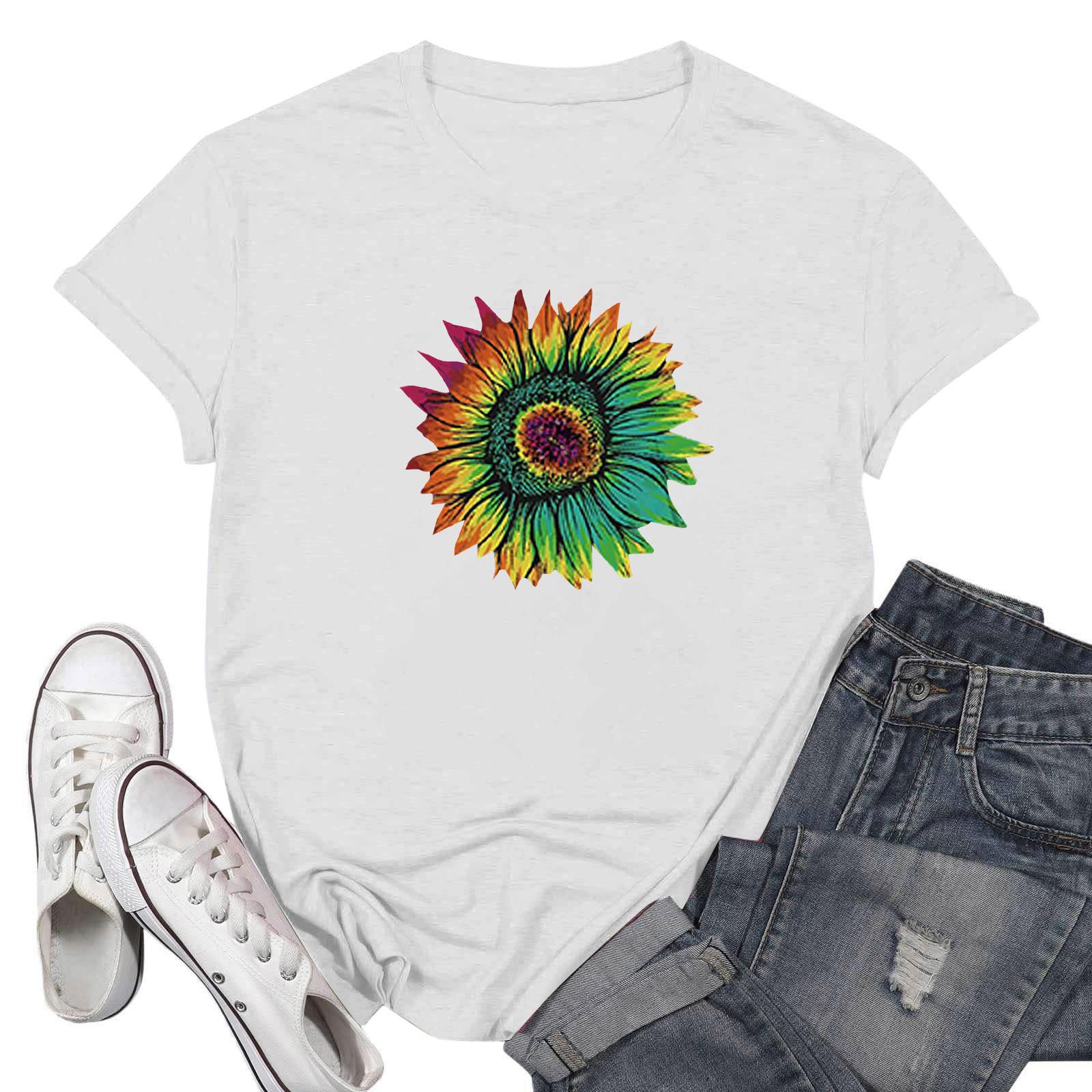 

Женская повседневная футболка с принтом хризантемы, пуловер с круглым вырезом, топ с короткими рукавами XL белый