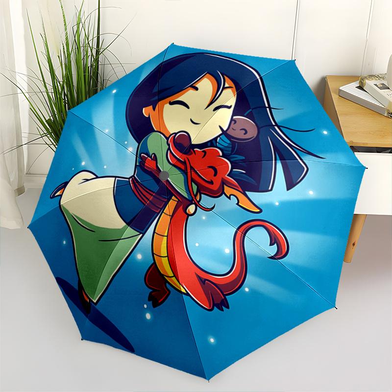 1pc Mulan and Mushu Automatic Opening and Closing Umbrella - Lightweight 3-Fold Design, Suitable for Fans, Travel, Daily Use, Interesting Sh