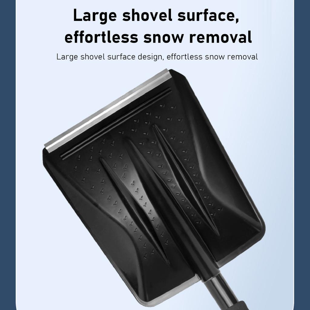 Zestaw 3 w 1 do odśnieżania Przenośna składana łopata do śniegu ze skrobaczką do lodu i szczotką do ogrodu, na kemping, do samochodu Czarny