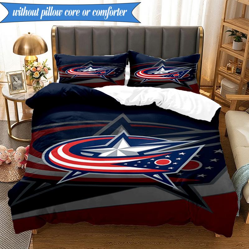 3PCS Columbus Blue Jackets Logo Bedding Set,Including 1pc Duvet Cover And 2pcs Pillowcases Perfect for Bedroom, Dormitory, Fan Christmas Gift
