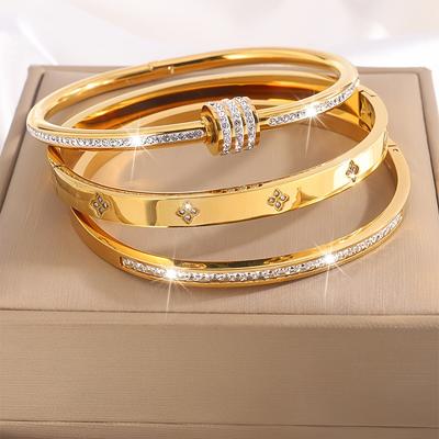 High Quality3pcs of Light Luxury Elegant Stainless Steel Various Fashion Bracelet Combination Set Classic Match, Suitable for Daily Stacking, Holiday