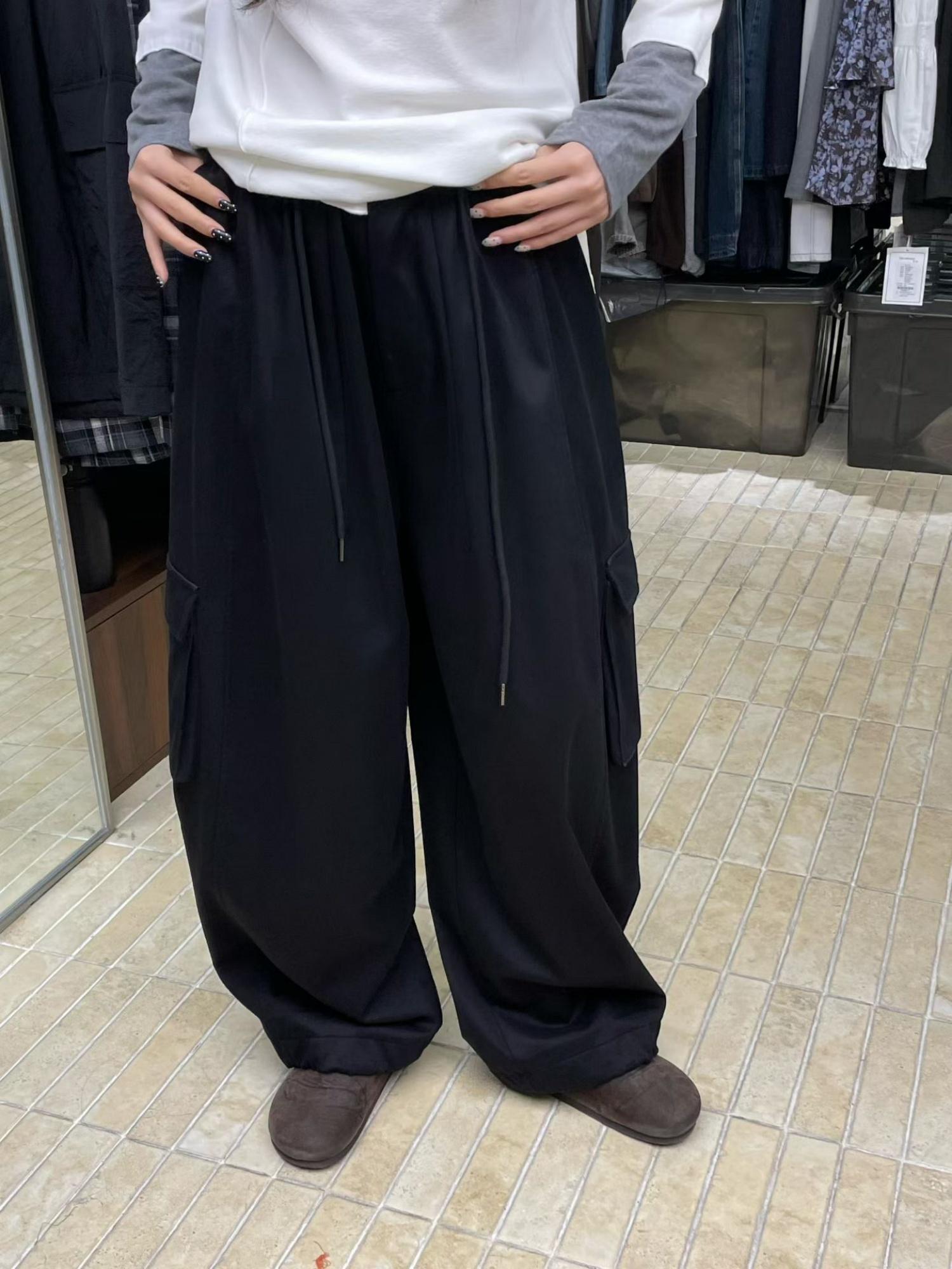 

Becabeau Women s Winter Korean-Style Loose Plus Size Fleece-Lined Wide-Leg Cargo Pants Medium чёрный