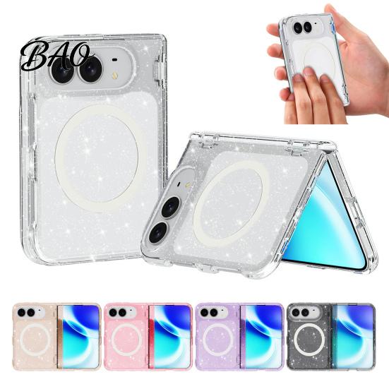 Durable Scratch Resistant Magnetic Glitter Case for IPhone Fold, Clear Phone Protector Shell, Shell Precise Cutout, Guard Anti-fall Protection MagSafe