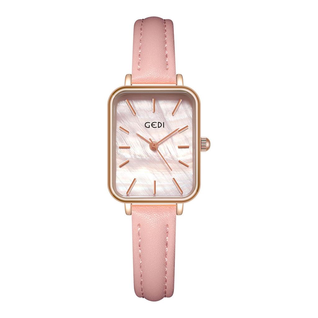 Womens Minimalist Square Quartz Watch With Leather Strap For Casual Office Wear
