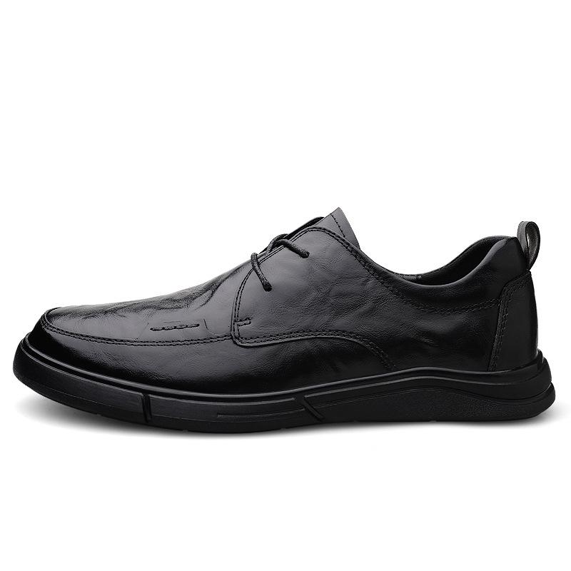 Men's Premium Cowhide Leather Lace-Up Business Shoes - Comfortable, Breathable, Non-Slip, Casual, for Middle-Aged