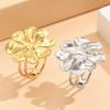 Elegant Gold-Plated Stainless Steel Floral Adjustable Open Ring