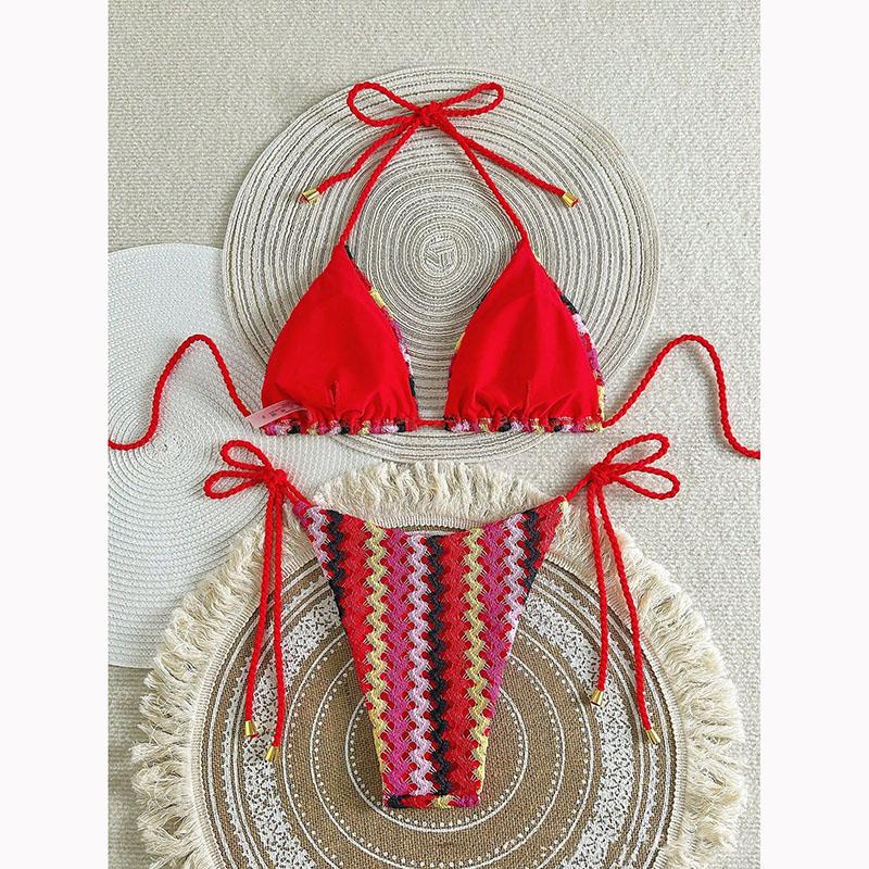 Micro Bikini Damen Handgefertigt Häkelstrick Bademode Neckholder Badeanzug Badeanzug Biquini String Zweiteiliges Bikini-Set