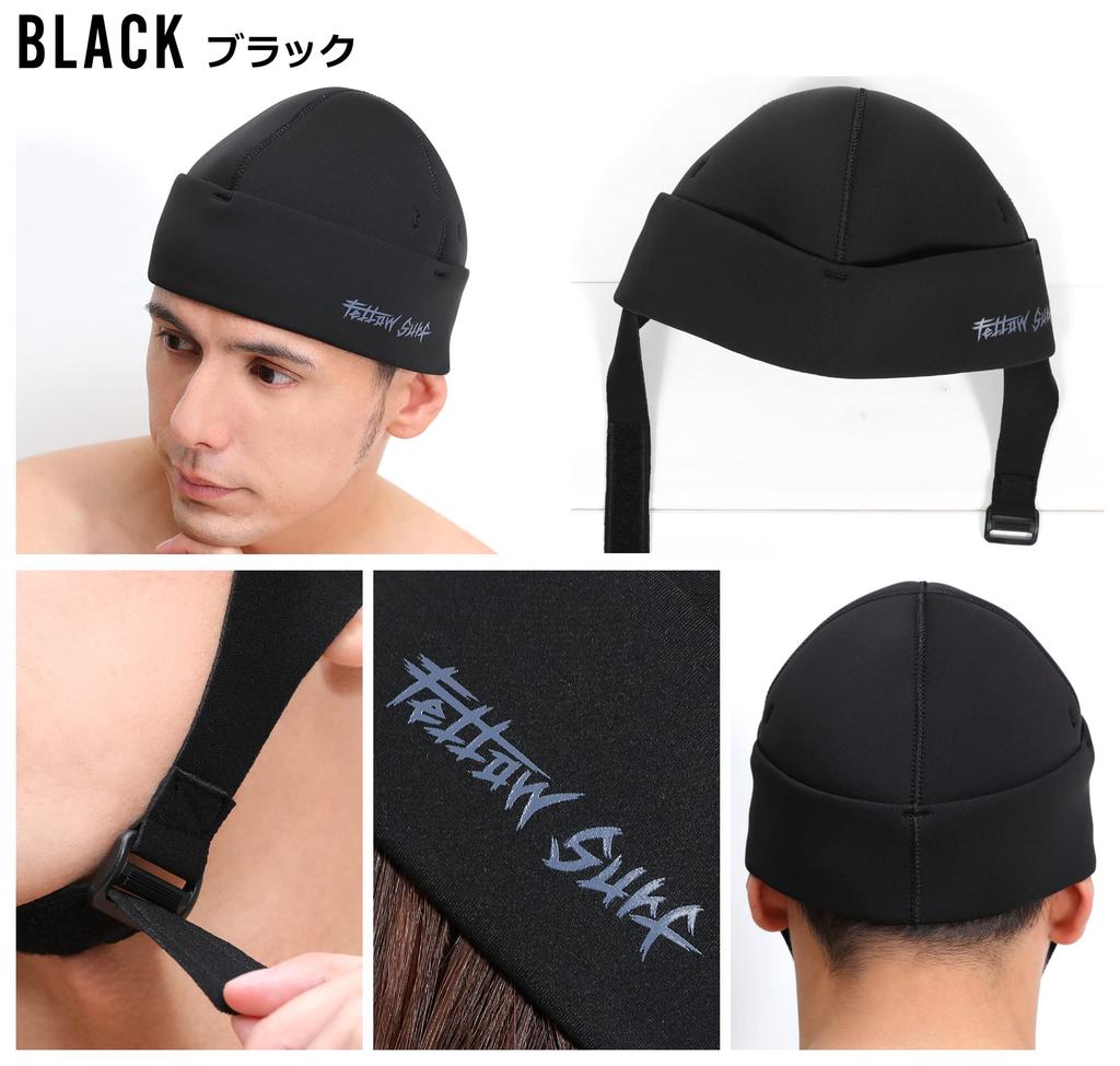 FELLOW Surf Cap 3mm Surf Fleece Quick Head Japanese SM Size Beanie, Warm, Lining, Drying, Men's, Women's, Winter, Cap, Surfing, Standard, Black,