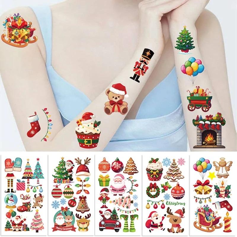 10pcs Christmas Tattoo Stickers Treat Kids Gifts Santa Elk Snowman Xmas Christmas Party Favor Waterproof Tattoos Stickers Gifts