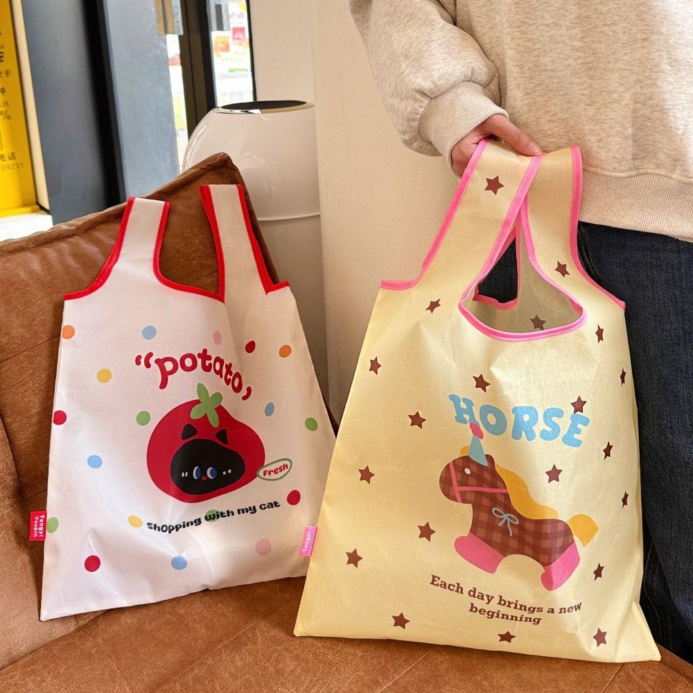 Grocery Bag Kawaii Foldable Shopping Bag Reusable Nylon Eco-Friendly Bag Large Capacity Waterproof Cartoon Handbag Shopping