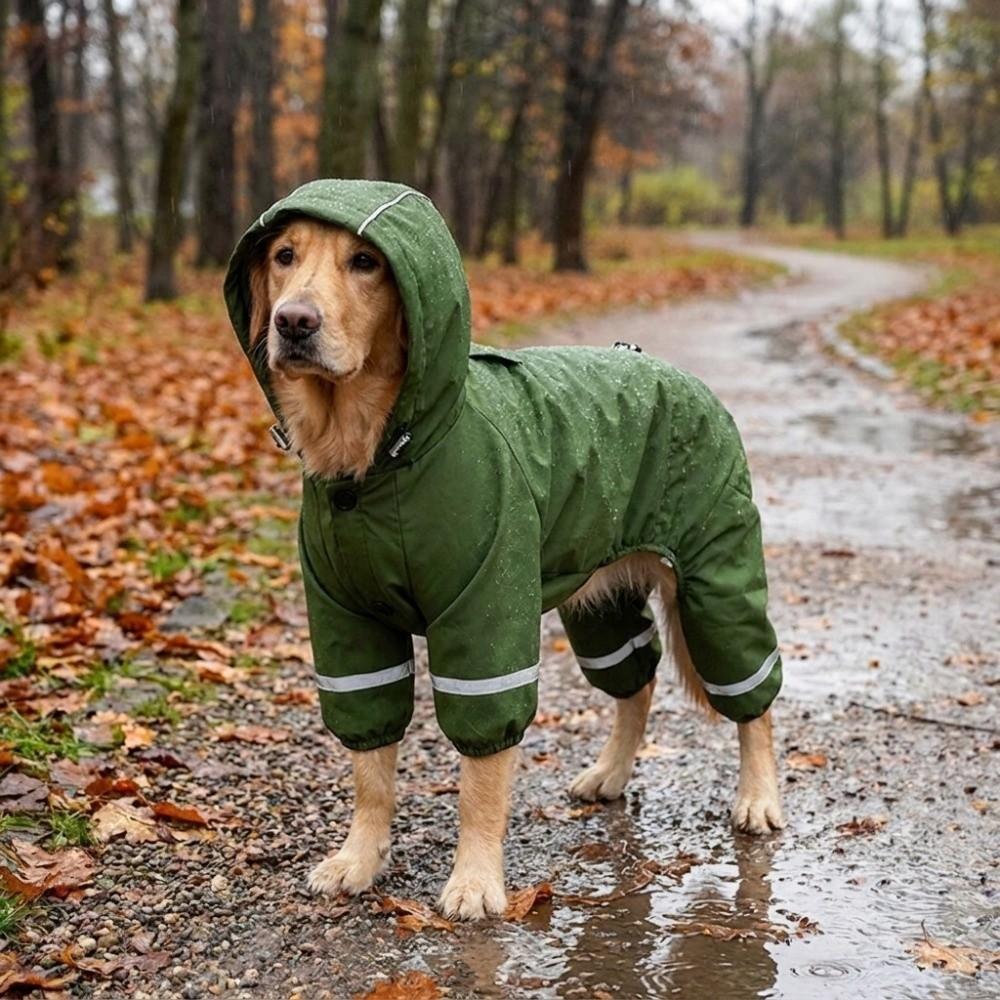 Soft Plush Winter Warm Dog Raincoat Reflective Trim Pet Waterproof Cloak Travel