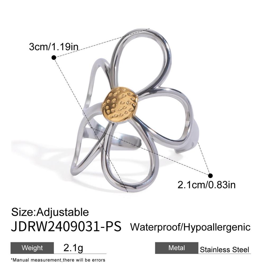 Wanxing Retro Flower Design Gold & Silver Adjustable Open Ring
