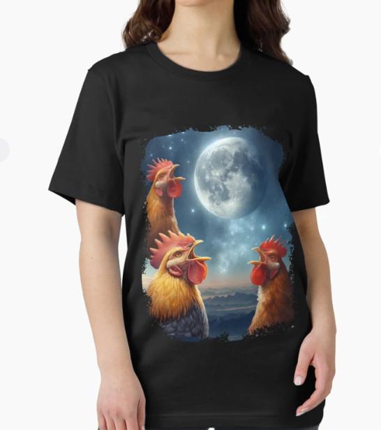 3 Chicken Moon, Funny 3 Chicken Howling Like Wolves T-Shirt