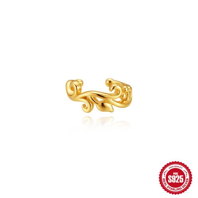 Gold-Tone C-Shaped Ear Cuff With Rhinestone Horse Eye Tassel No-Piercing Bone Clip Women