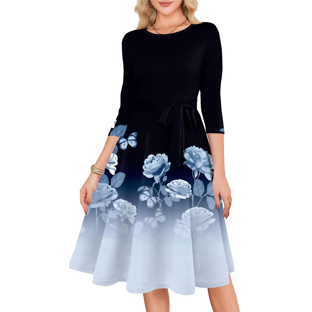 Women's Cocktail Dresses 3/4 Sleeve Vintage Wedding Guest Dress