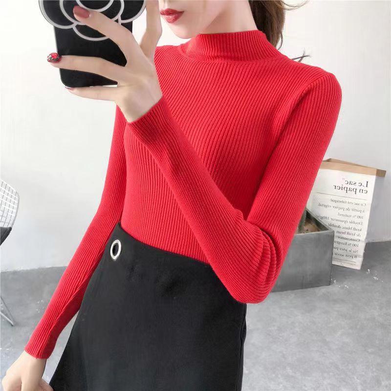 Women's Slim Fit Knitted Sweaters: 2023 Autumn/Winter Long-Sleeve Half-High Collar Inner Layer Shirt