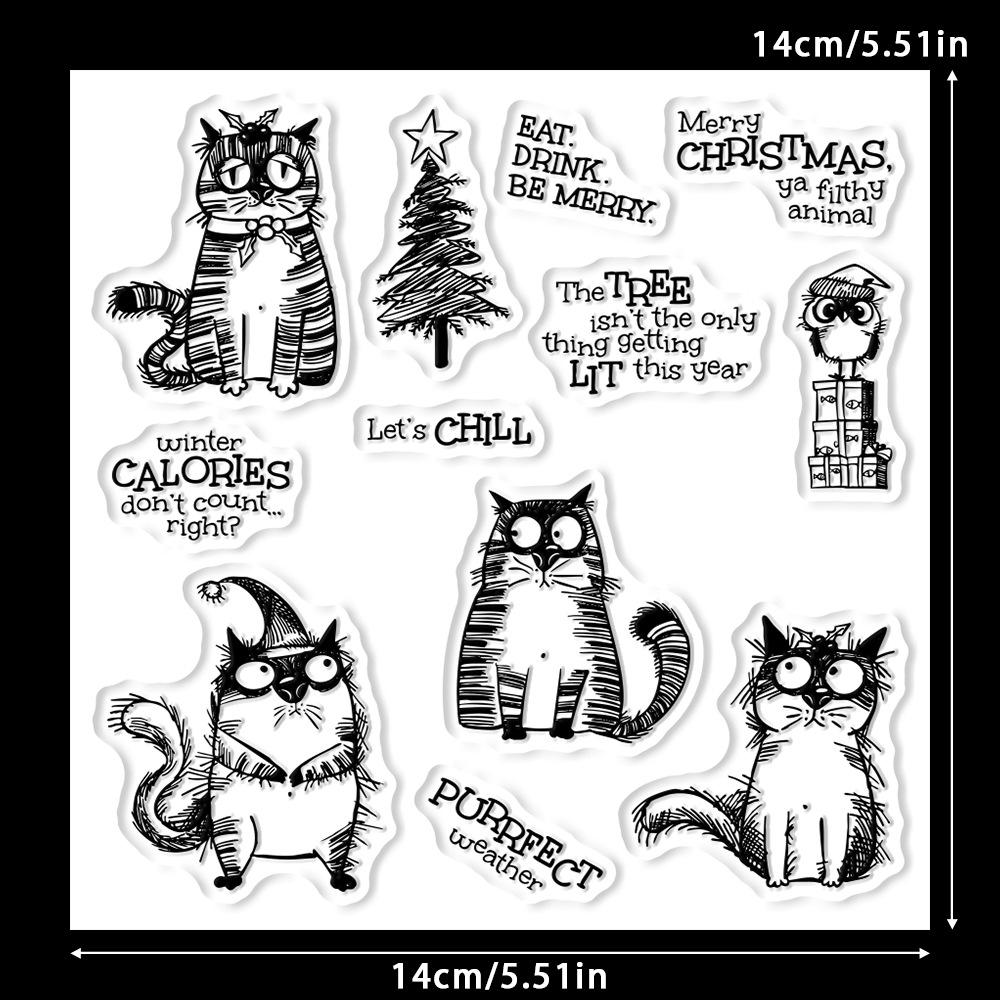 Timbro Trasparente in Silicone 'Meow di Natale' & Punzone in Acciaio per Embossing per Biglietti Fatti a Mano