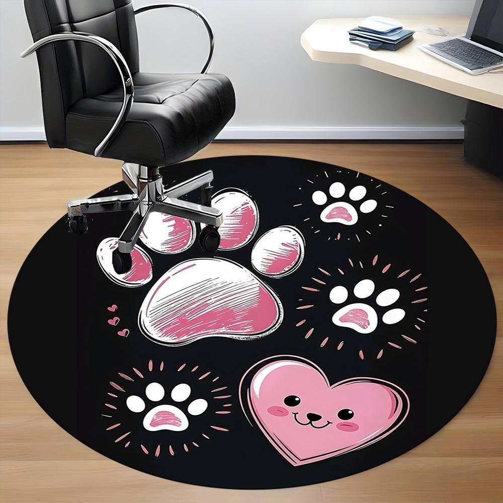 1PC Paw Prints Heart Office Round Area Rug, Indoor Mat Suitable ForOffice, Under Office Chairs Bedroom Living Room Home Decor, Room Deco F165