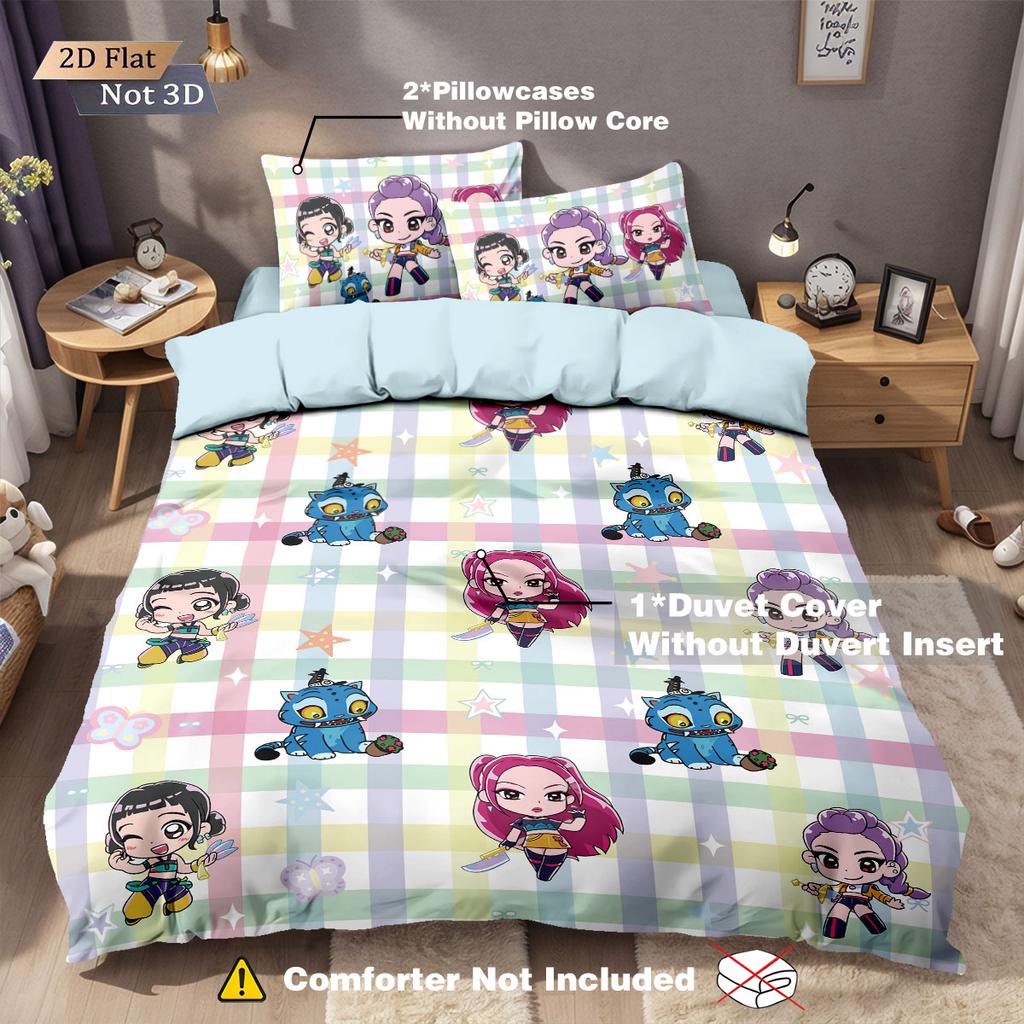 3pcs K-Pop Demon Hunters print coreless down duvet covers various sizes soft bedroom bedding decoration machine washable