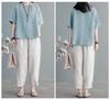 Summer Cotton Linen Short Sleeve Vintage T-shirts Women's Embroidered Loose Slimming Round Neck Retro Oversized Tops