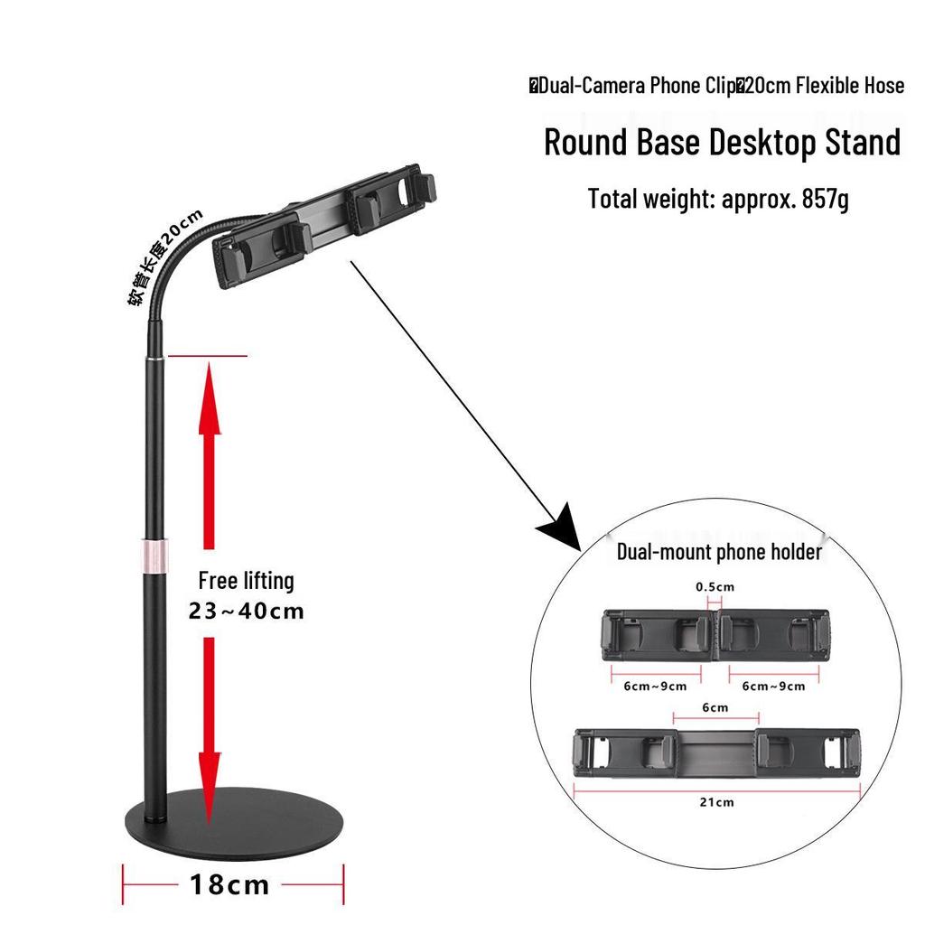 Space-Saving Universal Stand with Metal Base for Phone, Tablet, Fill Light - Adjustable 1/4 Screw Mount