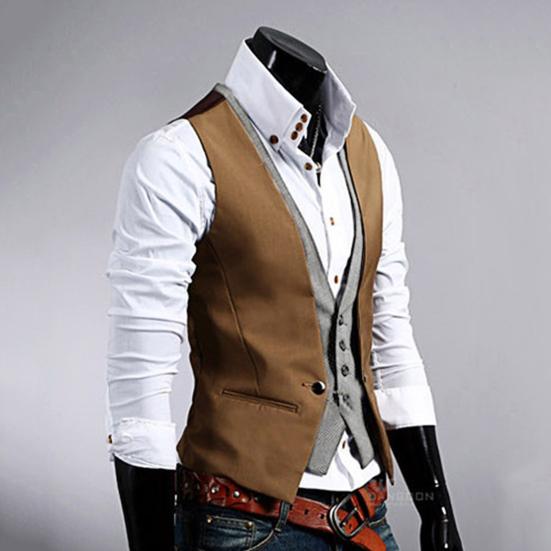 Obleková vesta s jednoduchým výstřihem do V Vynikající řemeslné zpracování Falešná dvoudílná pánská vesta Pracovní oděvy