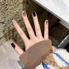 100% HANDMADE Fake Nail Set With Glue Black Slash Diamond 4-pointed Star Short Style Phototherapy Nails Reusable and Removable Nails